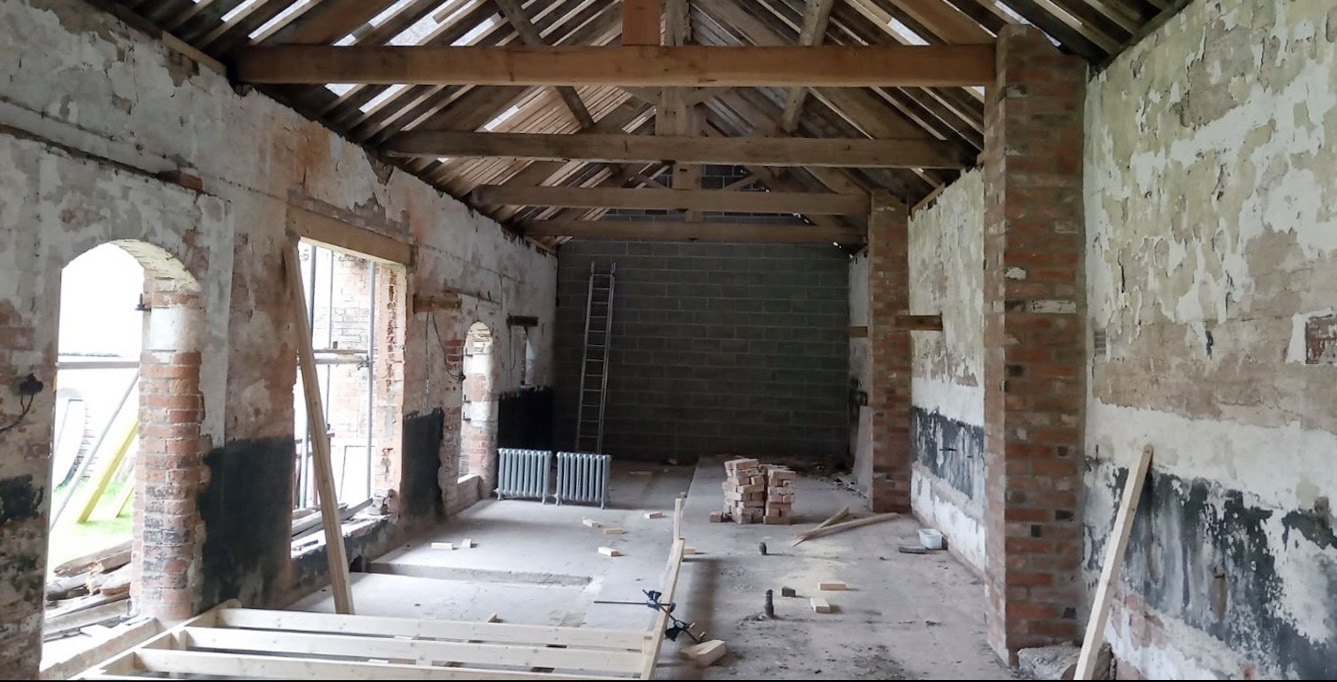 Retford barn conversion before plastering