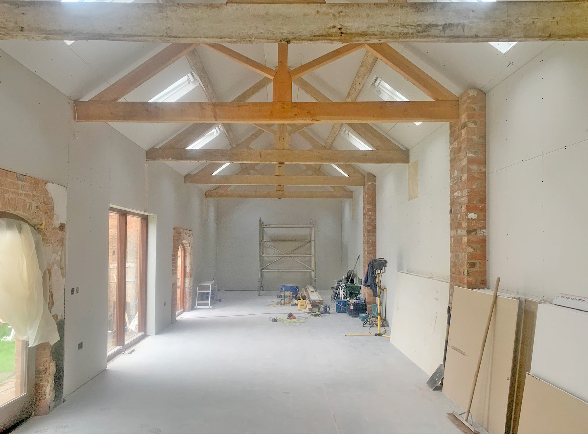Barn Conversion, Retford Nottinghamshire - mid renovation, plaster boards on walls