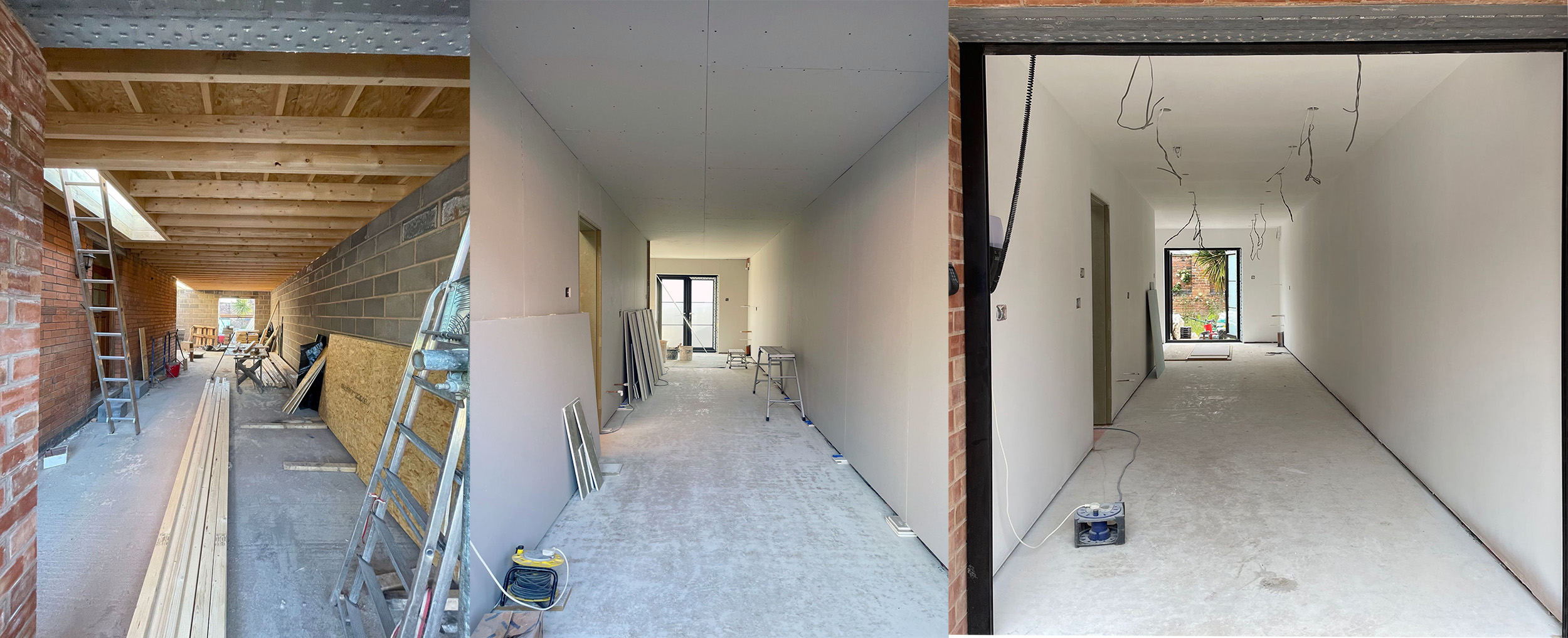 Before and after garage conversion, plasterboard throughout and painted white in Newark nottinghamshire
