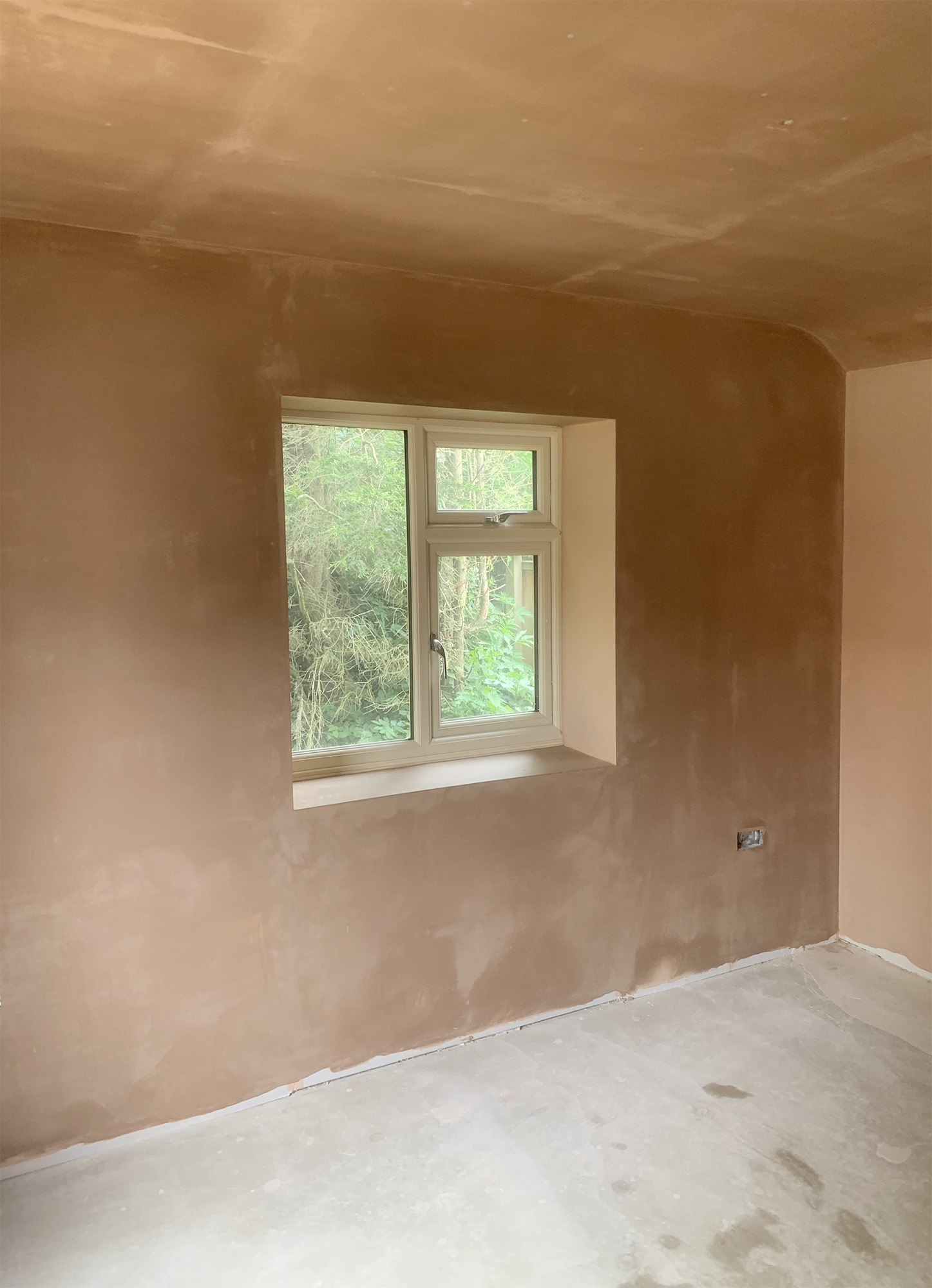 New plaster around window with curved ceiling